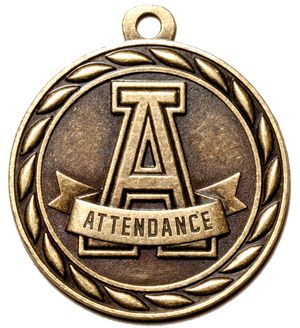 Metal 2-Inch in Diameter Round Attendance Medal with Cutomizable Back in Brass, Silver, or Bronze