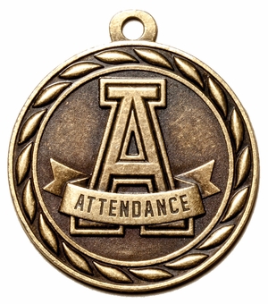 Metal 2-Inch in Diameter Round Attendance Medal with Cutomizable Back in Brass, Silver, or Bronze