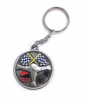 AUTO RACING PEWTER KEY CHAIN