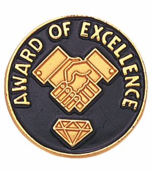 3/4 Inch in Diameter Die-Struck Enameled Gold Plated 'Award of Excellence' Pin
