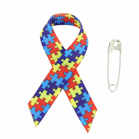 Awareness Ribbon Autism 2-1/4" x 1-1/4" with Safety Pin 
