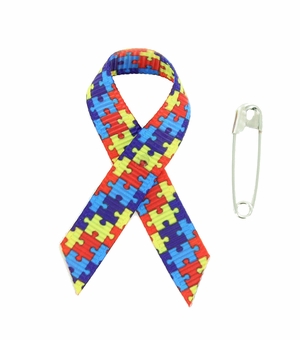 Awareness Ribbon Autism 2-1/4" x 1-1/4" with Safety Pin 