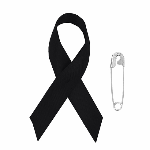 Awareness Ribbon Black, Mourning/P.O.W. 2-1/4" x 1-1/4" with Safety Pin