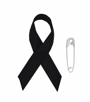 Awareness Ribbon Black, Mourning/P.O.W. 2-1/4" x 1-1/4" with Safety Pin