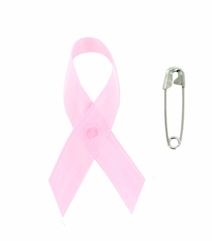 Awareness Ribbon Breast Cancer 2-1/4" x 1-1/4" with Safety Pin 