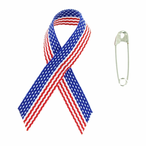 Awareness Ribbon Stars And Stripes, Patriotism 2-1/4 x 1-1/4 Inches with Safety Pin
