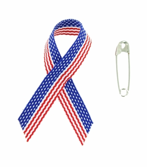 Awareness Ribbon Stars And Stripes, Patriotism 2-1/4 x 1-1/4 Inches with Safety Pin