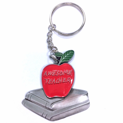 AWESOME TEACHER RED APPLE PEWTER KEY CHAIN