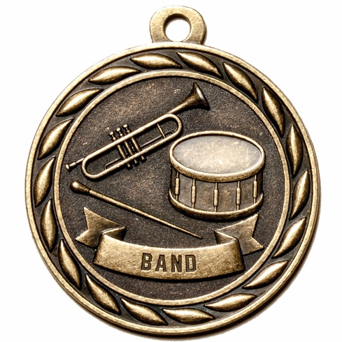 Metal 2-Inch in Diameter Round Band Themed Medal with Cutomizable Back in Brass, Silver, or Bronze
