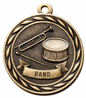 Metal 2-Inch in Diameter Round Band Themed Medal with Cutomizable Back in Brass, Silver, or Bronze
