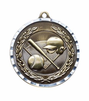 2 Inch Diamond-Engraved Brass Baseball Medal with Customizable Back in Gold, Silver, or Bronze
