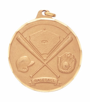 2 Inch Gold Sports Medal with Baseball Bats Theme and Customizable Back