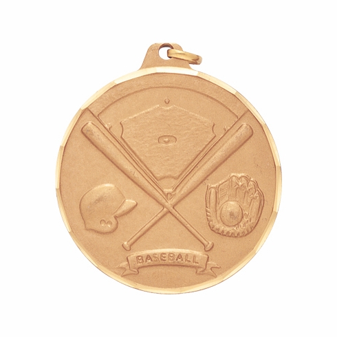 2 Inch Gold Sports Medal with Baseball Bats Theme and Customizable Back
