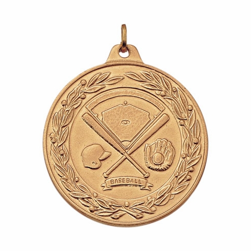2 Inch Die-Struck Baseball Medal with Antique Finish in Gold or Silver