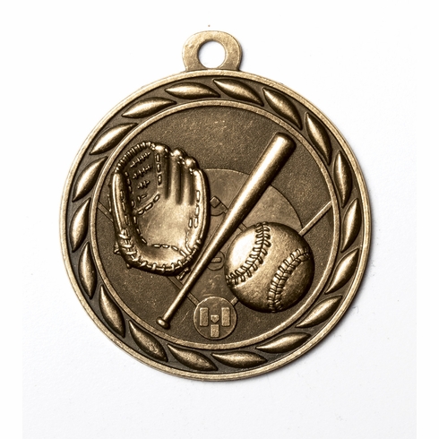 Metal 2-Inch in Diameter Round Baseball Medal with Cutomizable Back in Multiple Colors