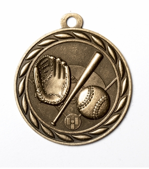 Metal 2-Inch in Diameter Round Baseball Medal with Cutomizable Back in Multiple Colors