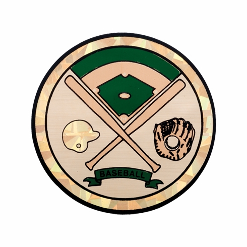 2 Inch in Diameter Round Baseball Themed Insert with Mylar Detailing
