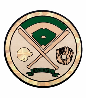 2 Inch in Diameter Round Baseball Themed Insert with Mylar Detailing