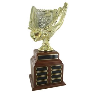 BASEBALL PERPETUAL TROPHY, HEIGHT 18-1/2 INCHES, 11 INCH GOLD GLOVE