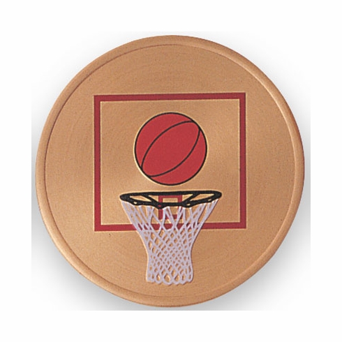 2 Inch in Diameter Round Metal Litho-Print Basketball Medallion Insert