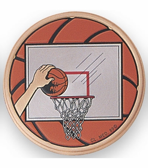 2 Inch in Diameter Round Metal Litho-Print Basketball Medallion Insert