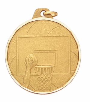 1-1/2 Inch Die-Struck Basketball Themed Medal in Gold, Silver, or Bronze