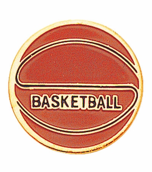3/4 Inch in Width Enameled Basketball Lapel Pin in Gold