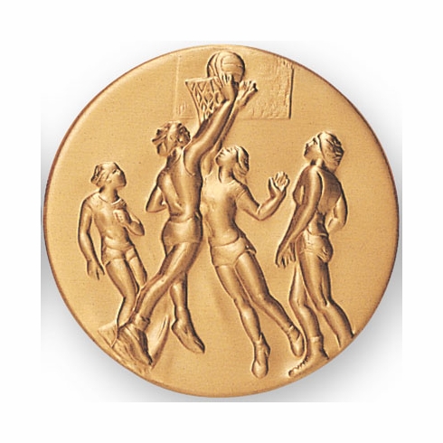 2-Inch in Diameter Round Metal Female Basketball Themed Stamped Insert in Multiple Colors