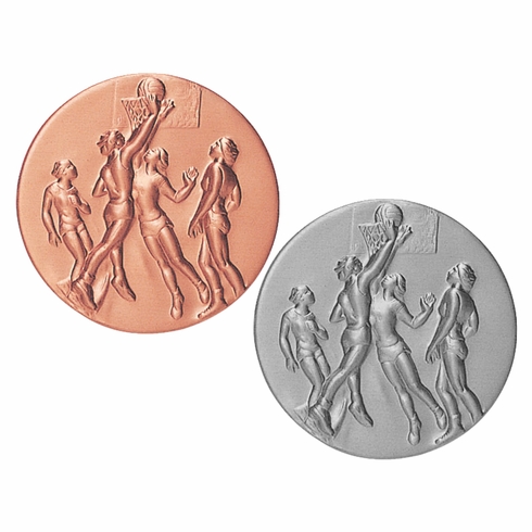 2-Inch in Diameter Round Metal Female Basketball Themed Stamped Insert in Multiple Colors
