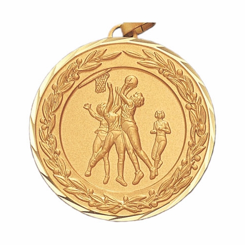 2 Inch Die-Struck Womens Basketball Medal in Gold or Silver
