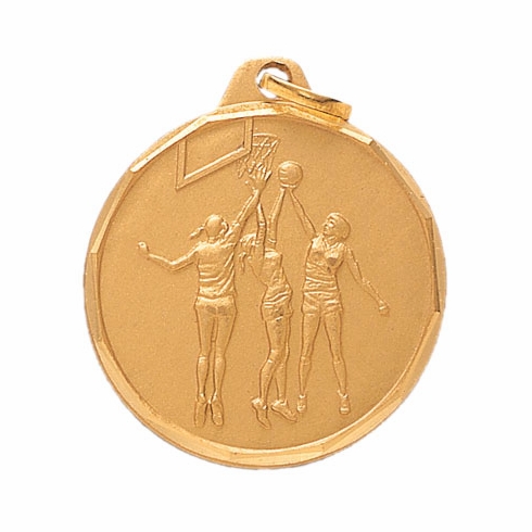1-1/4 Inch Die-Struck Female Basketball Medal in Gold, Silver, or Bronze