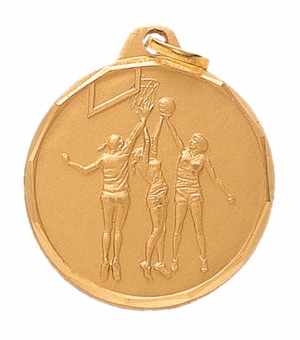 1-1/4 Inch Die-Struck Female Basketball Medal in Gold, Silver, or Bronze