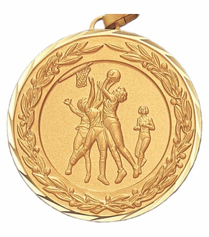 2 Inch Die-Struck Womens Basketball Medal in Gold or Silver