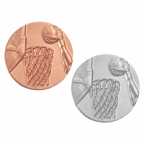 1-Inch in Diameter Round Metal Basketball Medallion Insert in Multiple Colors