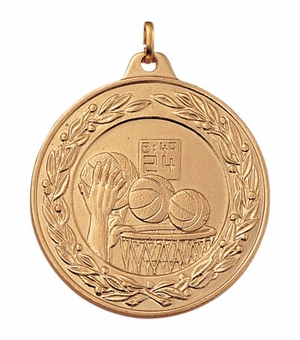 2 Inch Die-Struck Basketball Themed Medal with Antique Finish in Gold or Silver