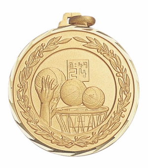 1-1/4 Inch Die-Struck Basketball Themed Medal in Gold or Silver