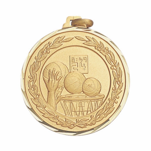 1-1/4 Inch Die-Struck Basketball Themed Medal in Gold or Silver