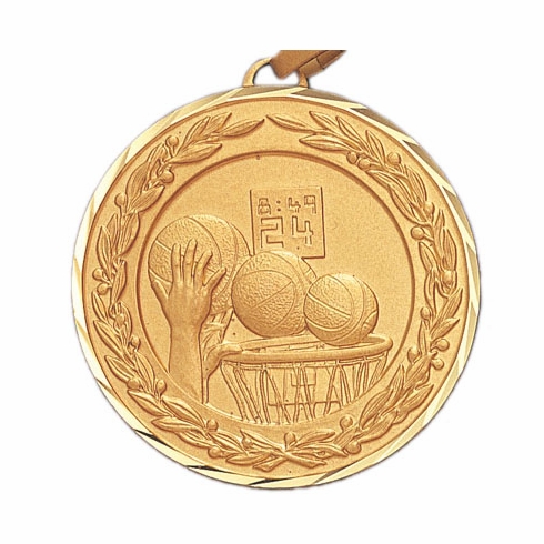 2 Inch Die-Struck Basketball Themed Medal in Gold or Silver