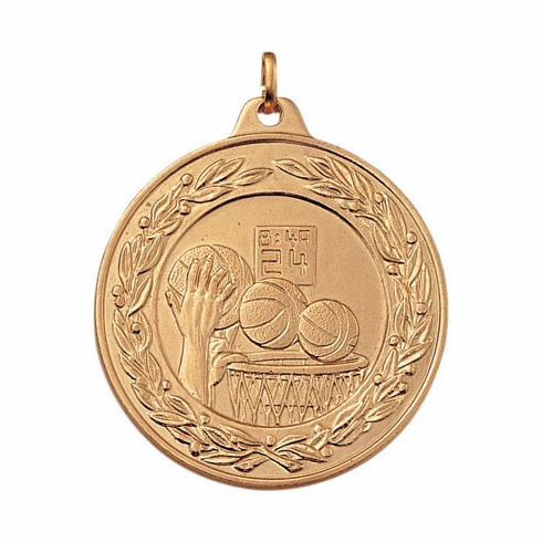 2 Inch Die-Struck Basketball Themed Medal with Antique Finish in Gold or Silver