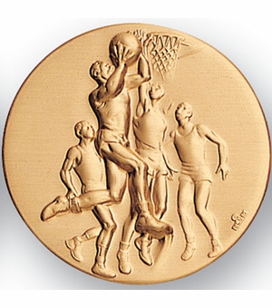 2-Inch in Diameter Round Metal Male Basketball Themed Stamped Insert in Gold