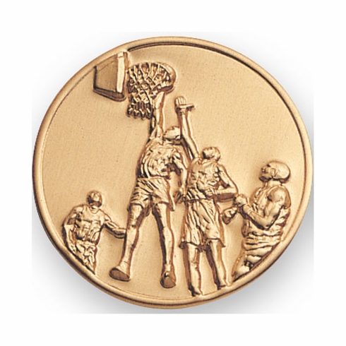 2-Inch in Diameter Round Stamped Metal Basketball Themed Insert in Multiple Colors