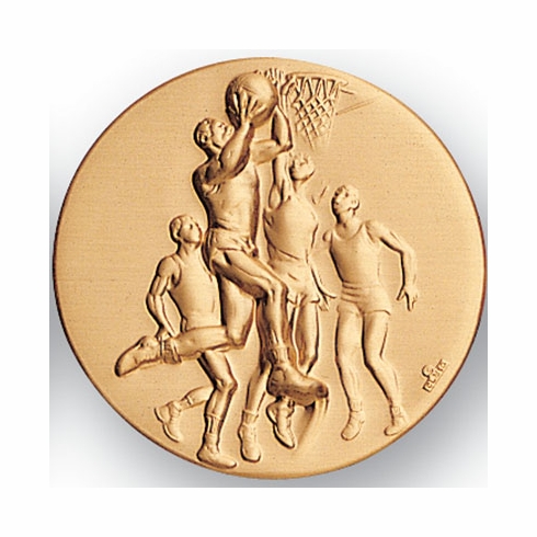 2-Inch in Diameter Round Metal Male Basketball Themed Stamped Insert in Gold