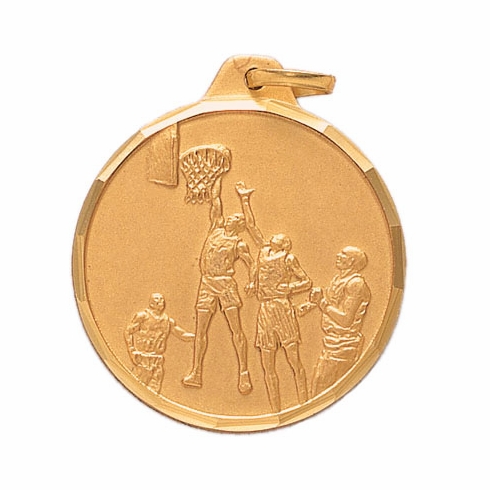 1-1/4 Inch Die-Struck Mens Basketball Medal in Gold, Silver, or Bronze