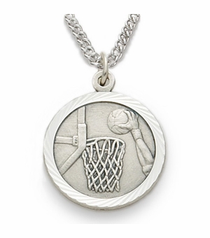 3/4 Inch Mens Basketball St. Christopher Medal in Sterling Silver