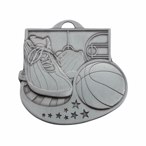 BASKETBALL MEDAL SILVER - MULTIPLE COLORS