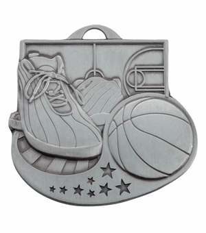 BASKETBALL MEDAL SILVER - MULTIPLE COLORS