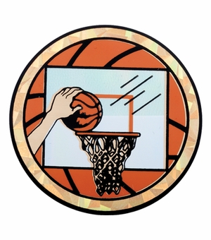 2 Inch in Diameter Round Basketball Themed Insert with Mylar Detailing