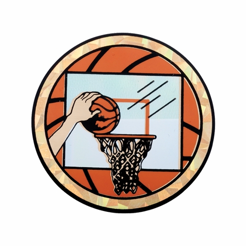 2 Inch in Diameter Round Basketball Themed Insert with Mylar Detailing
