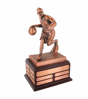 BASKETBALL PERPETUAL TROPHY, 13-1/2 INCH, ELECTROPLATED IN ANTIQUE BRONZE