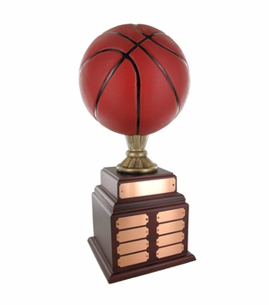 BASKETBALL PERPETUAL TROPHY, HEIGHT 20 INCHES, 9-1/2 INCH PAINTED BALL